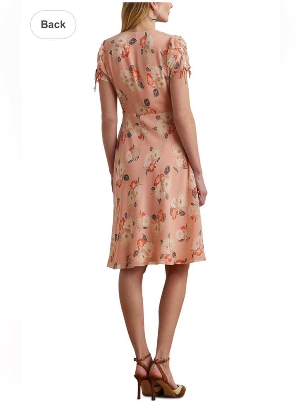Ralph Lauren Pink Floral V-Neck Midi Dress. 16 - Picture 2 of 11